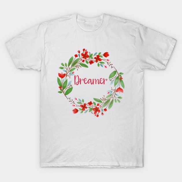 Boho Gift Floral Wreath Inspirational Bohemian Design Dreamer Tee T-Shirt by InnerMagic